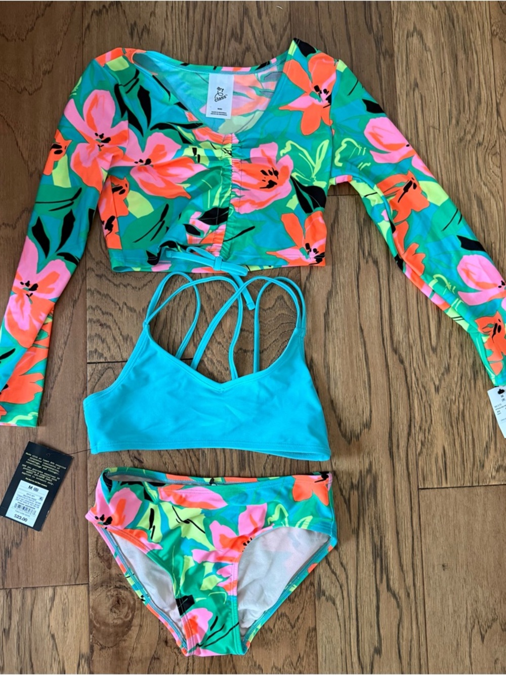 art class Girls 3-Piece Floral Swim Set in Teal, Pink, Orange size 8 NWT